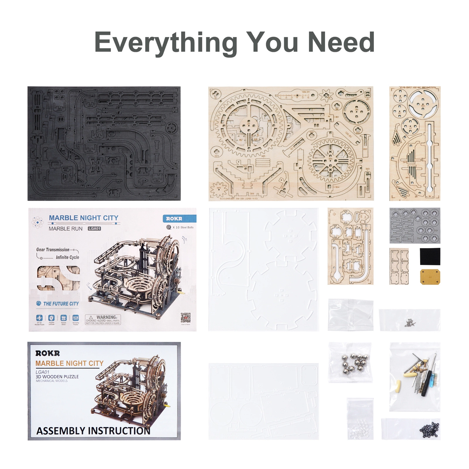 Marble Night City DIY Wooden Model Building Block Kits Assembly Toy