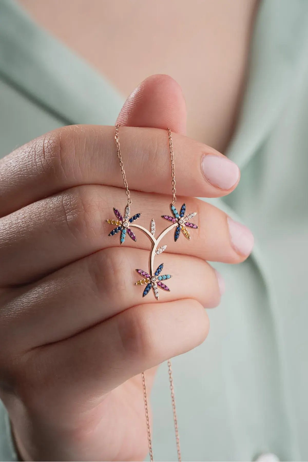 Sterling Silver Wildflower Necklace Dainty Floral Pendant