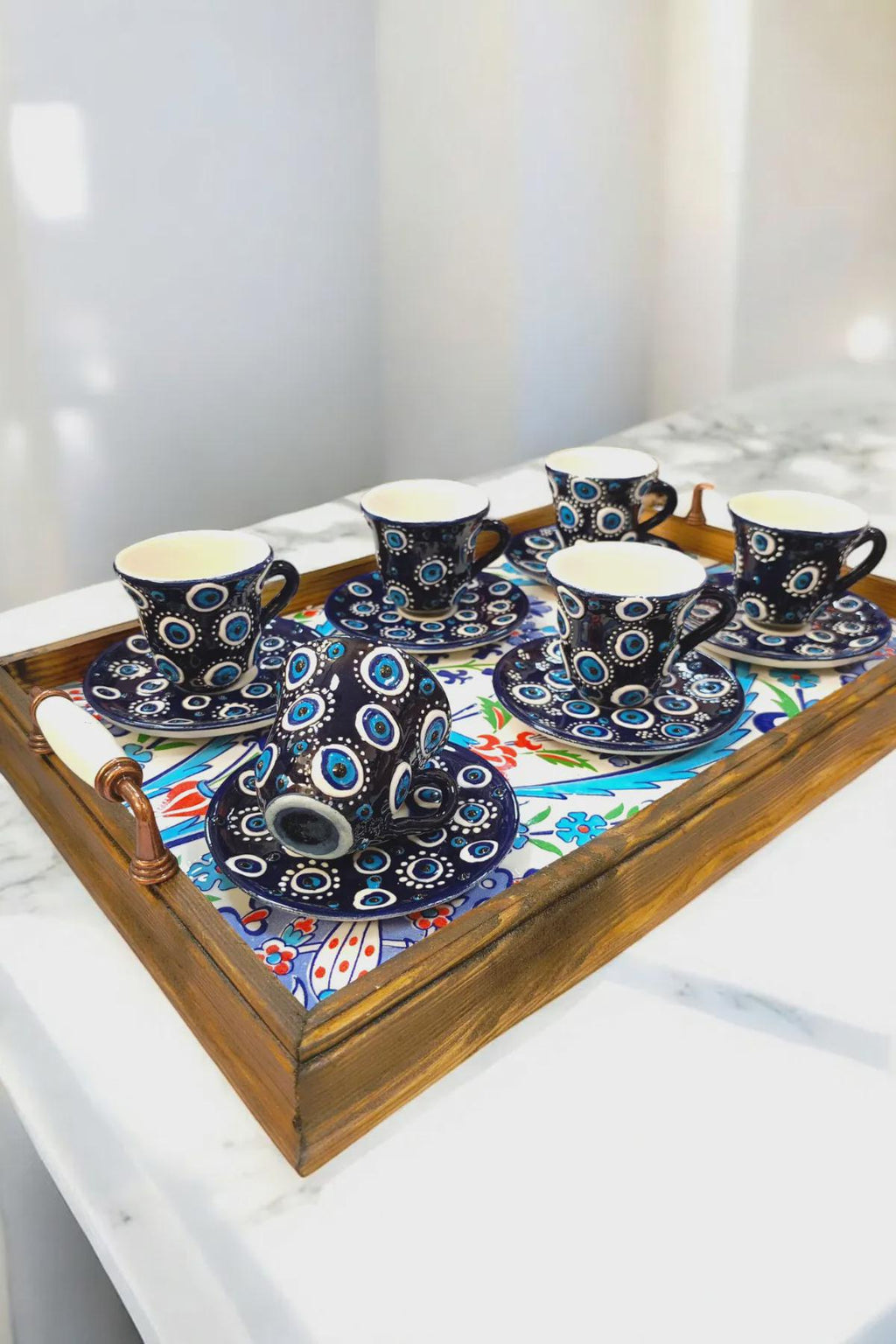 Handmade Evil Eye Coffee Cup Set for Turkish Coffee Rituals