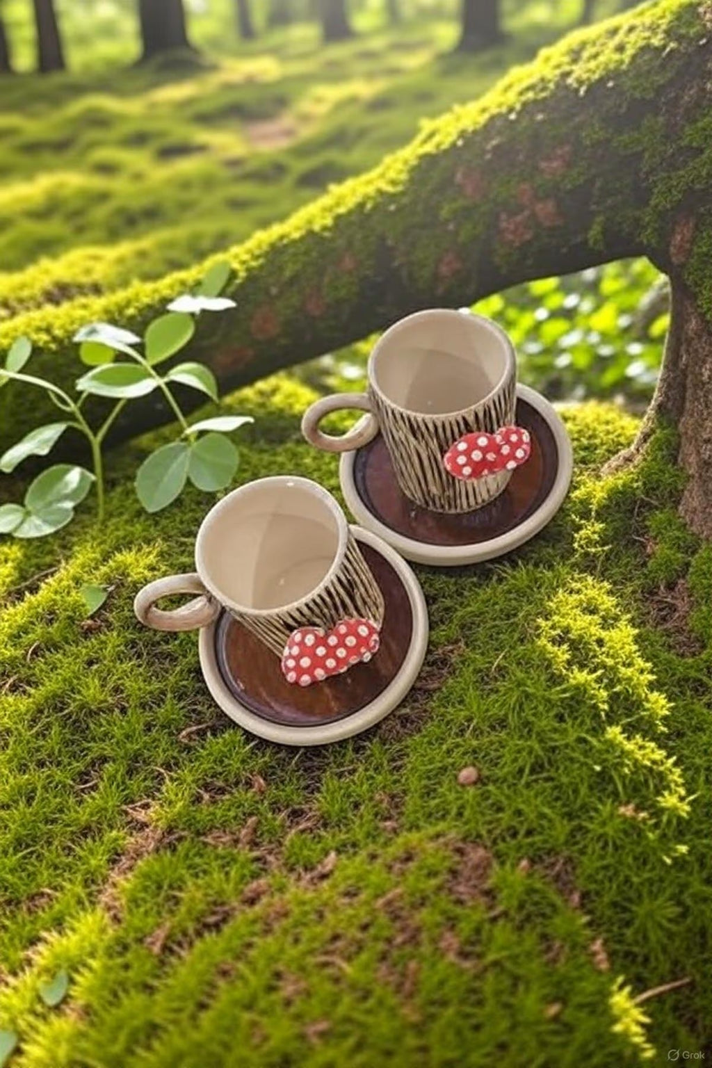Mushroom Cup Set with Log Texture for Espresso and Herbal Teas
