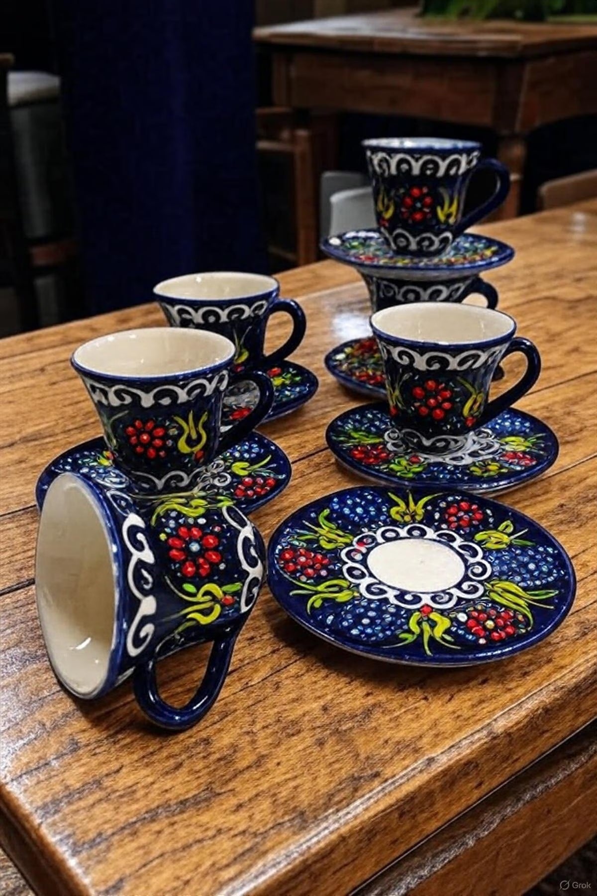 Handmade Embossed Coffee Cup Set for Turkish Coffee or Espresso