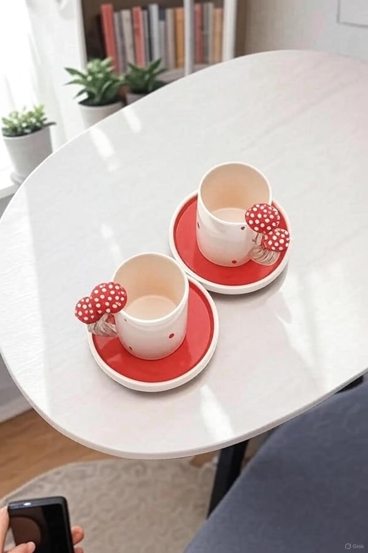 Ceramic Coffee Cup Set with Mushroom Handles for Cozy Mornings