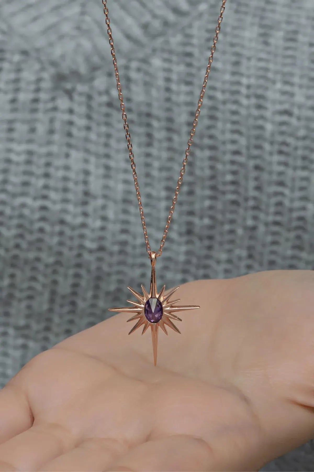 Sterling Silver North Star Necklace Purple Stone Celestial Pendant