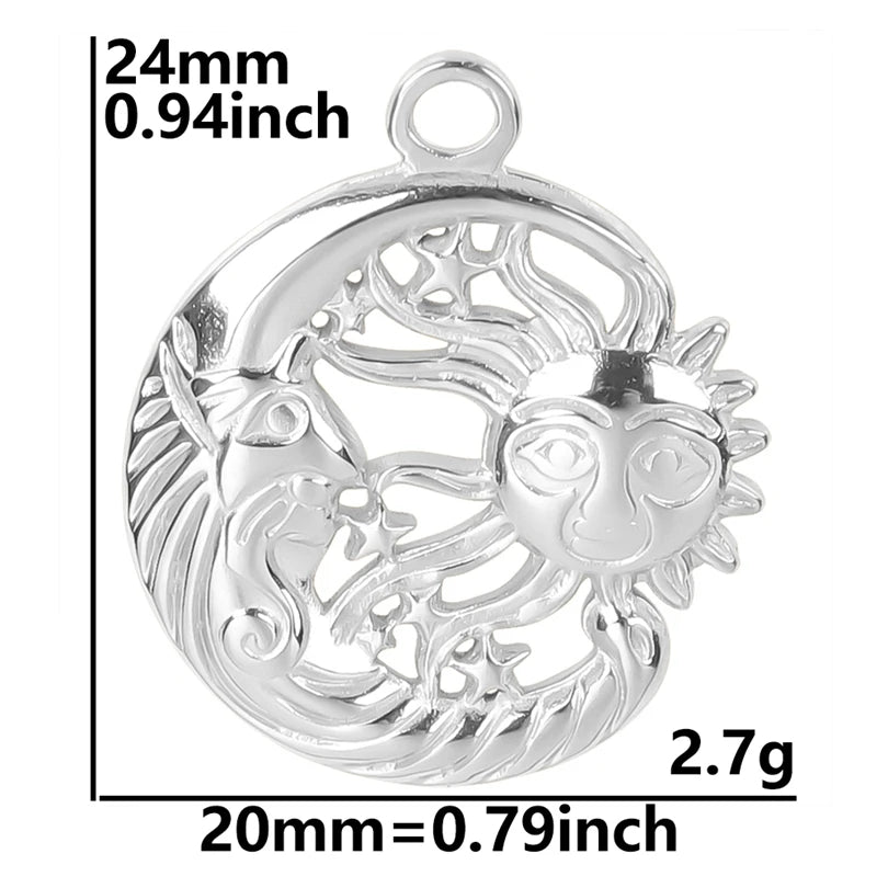 5pcs/Lot Sun Charm Round Blank Settings Stainless Steel Charms For Jewelry Making Supplies Breloques Diy Stone Crystal Oil Drip