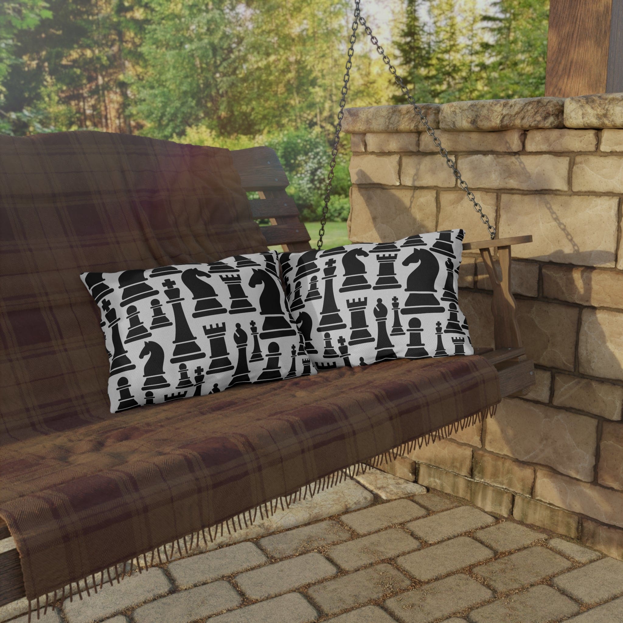 Indoor Outdoor Pillow Mystic Gothic With Black And White Chess Pattern For Creative Outdoor Decor Enthusiasts