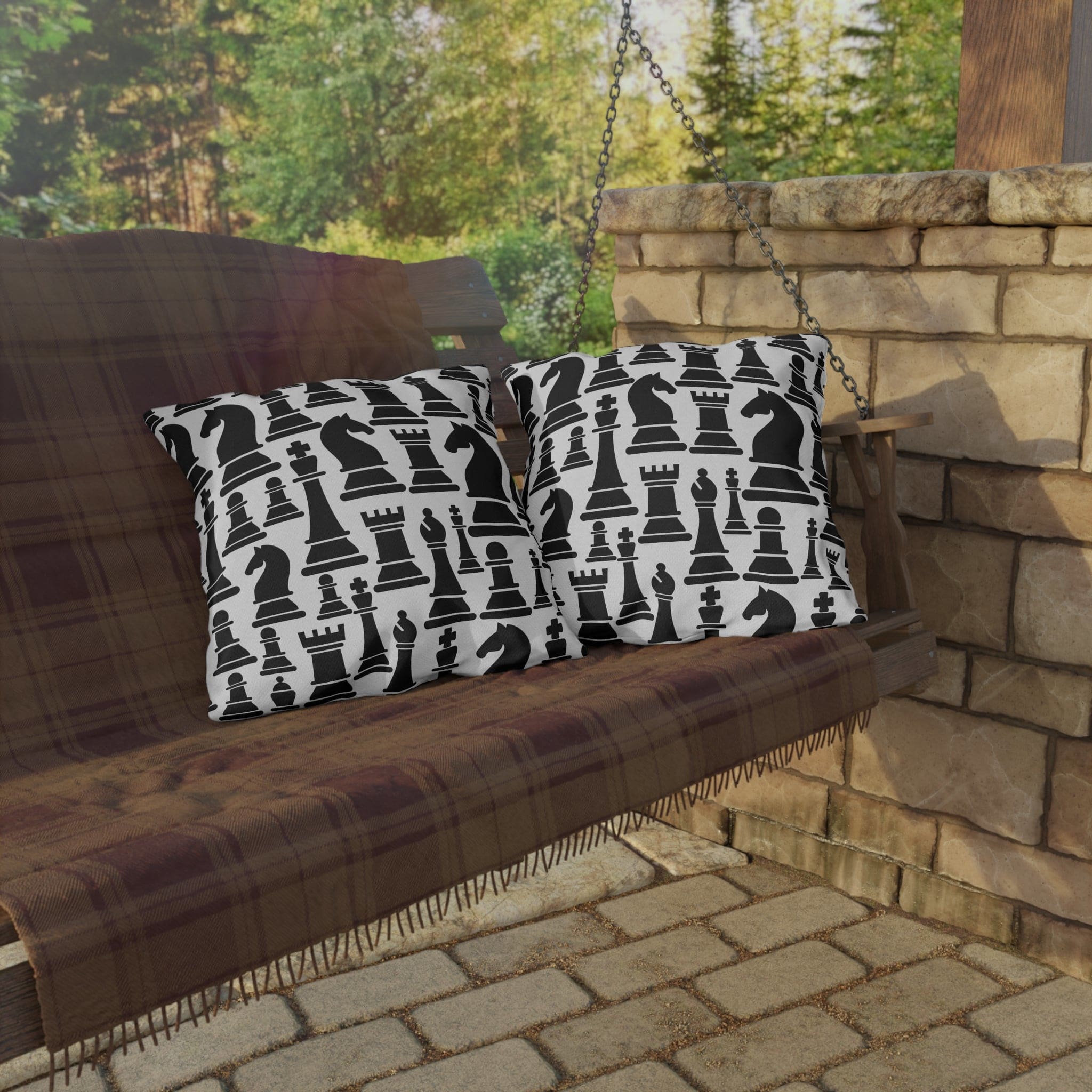 Indoor Outdoor Pillow Mystic Gothic With Black And White Chess Pattern For Creative Outdoor Decor Enthusiasts