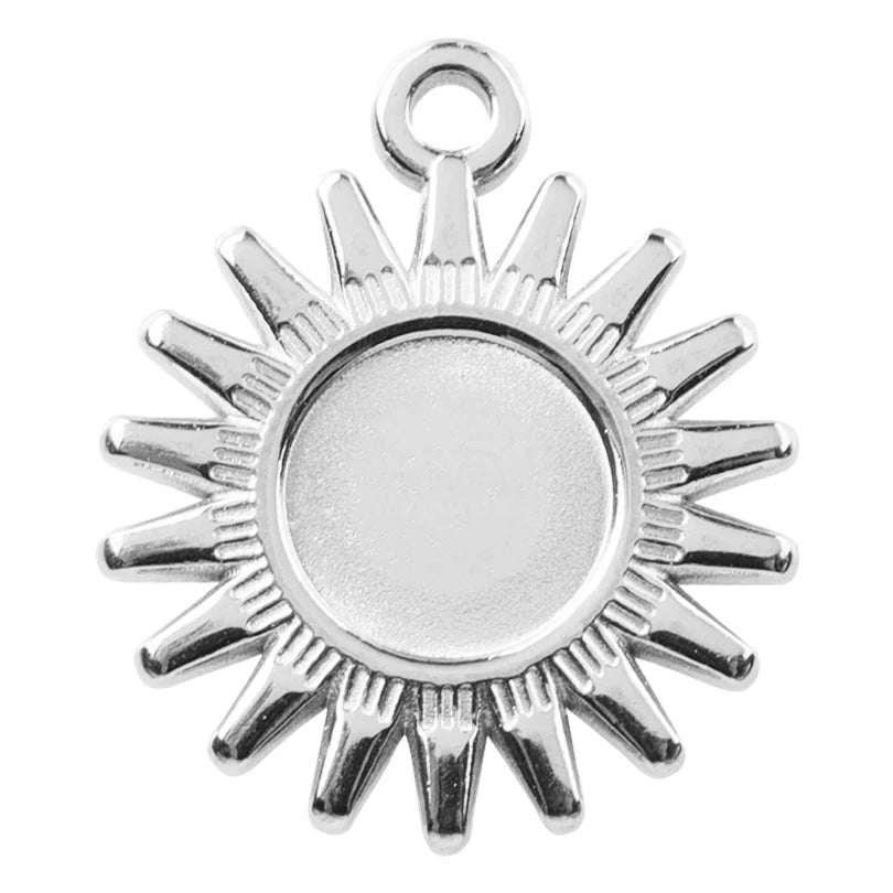 5pcs/Lot Sun Charm Round Blank Settings Stainless Steel Charms For Jewelry Making Supplies Breloques Diy Stone Crystal Oil Drip