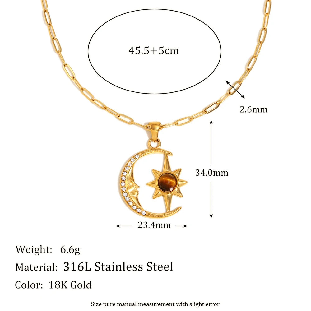 MamacitaSlay 18K Gold Plated Stainless Steel Star Moon Necklace Hoop Earrings Party Unique Waterproof Jewelry Women's Charm Gift