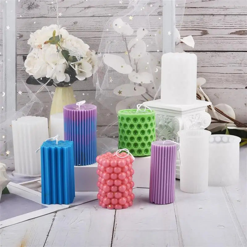 Classical Striped Roman Cylindrical Silicone Candle Mold Columnar Striped DIY Candle Holder Making Design Shape Candle Handmade