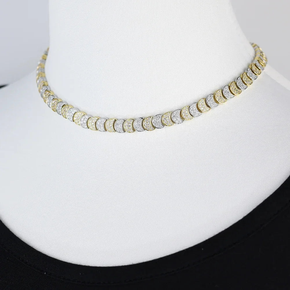 2025 New arrived Gold Color Delicate Bracelet Necklace Set Bling Bling Slippy Moon Link Moon Paved Mini Small CZ Party Jewelry