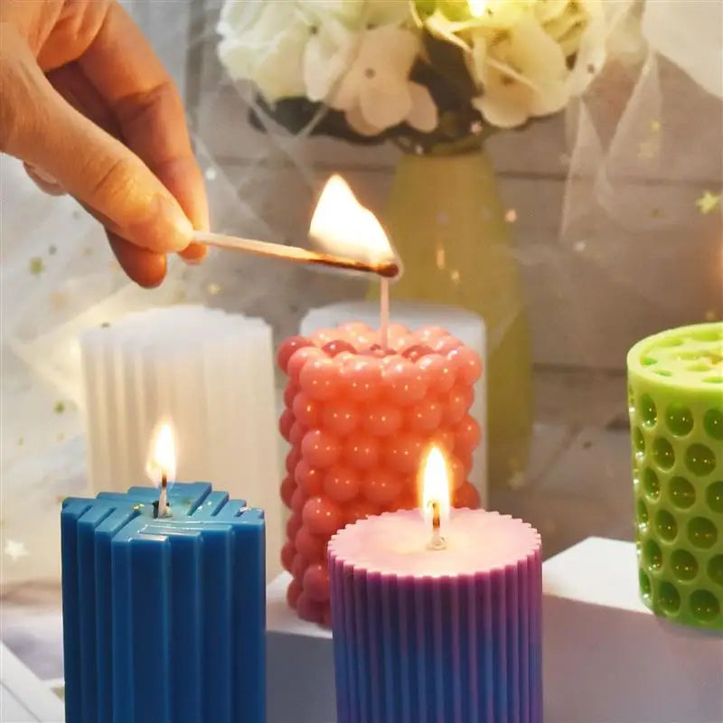 Classical Striped Roman Cylindrical Silicone Candle Mold Columnar Striped DIY Candle Holder Making Design Shape Candle Handmade