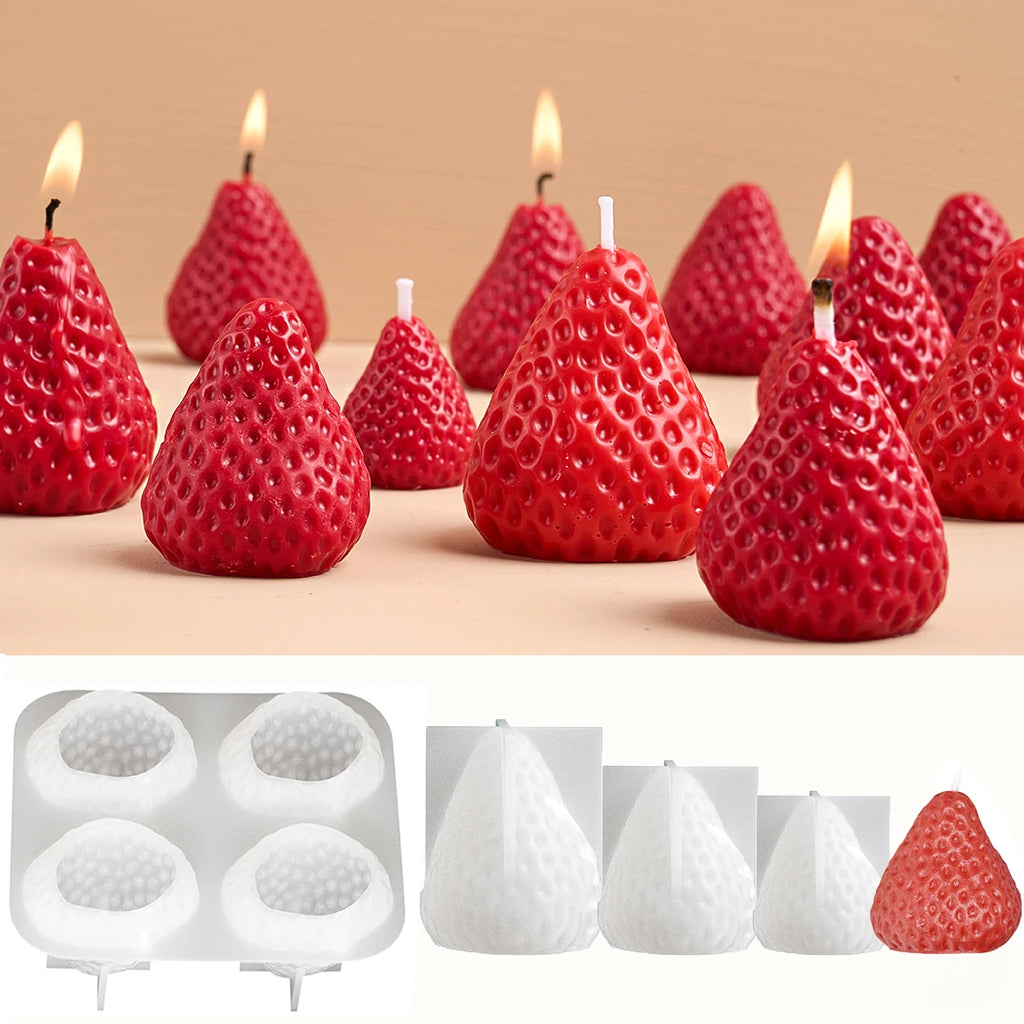 3D Strawberry Aromatherapy Candle Silicone Mold DIY Handmade Romantic Scented Gift For Valentines Day Home Decor