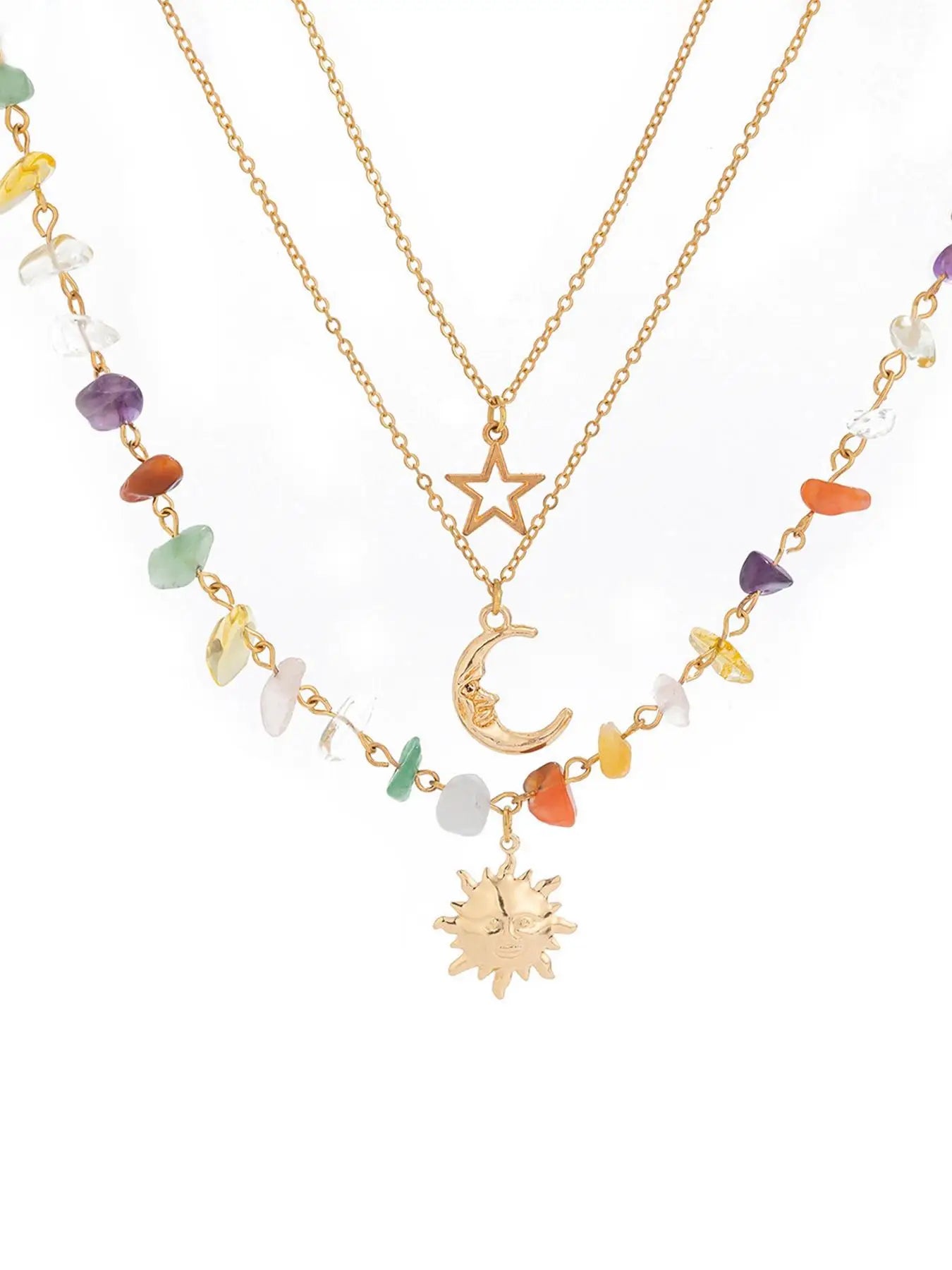 3-piece sun moon zircon layered necklace set Party, Dates, Daily ClothingDecor, Trendy All-match & Exquisite Jewelry for Gift