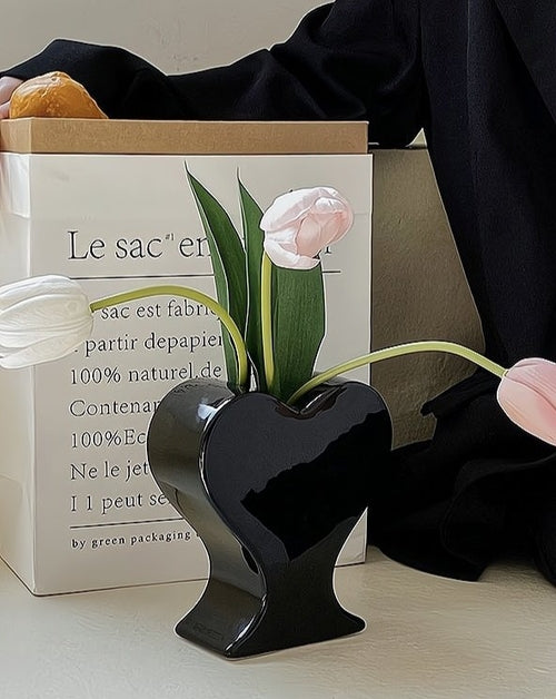 Handmade Ceramic Whimsical Eclectic Retro Heart-Shaped Flower Vase - D