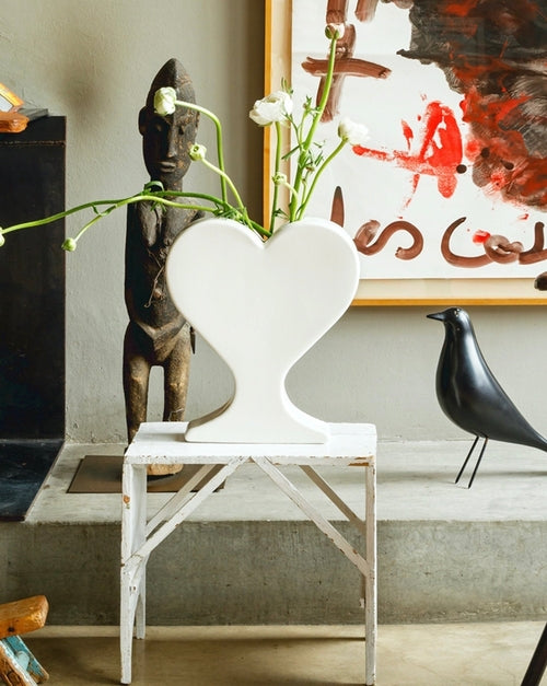 Handmade Ceramic Whimsical Eclectic Retro Heart-Shaped Flower Vase - D