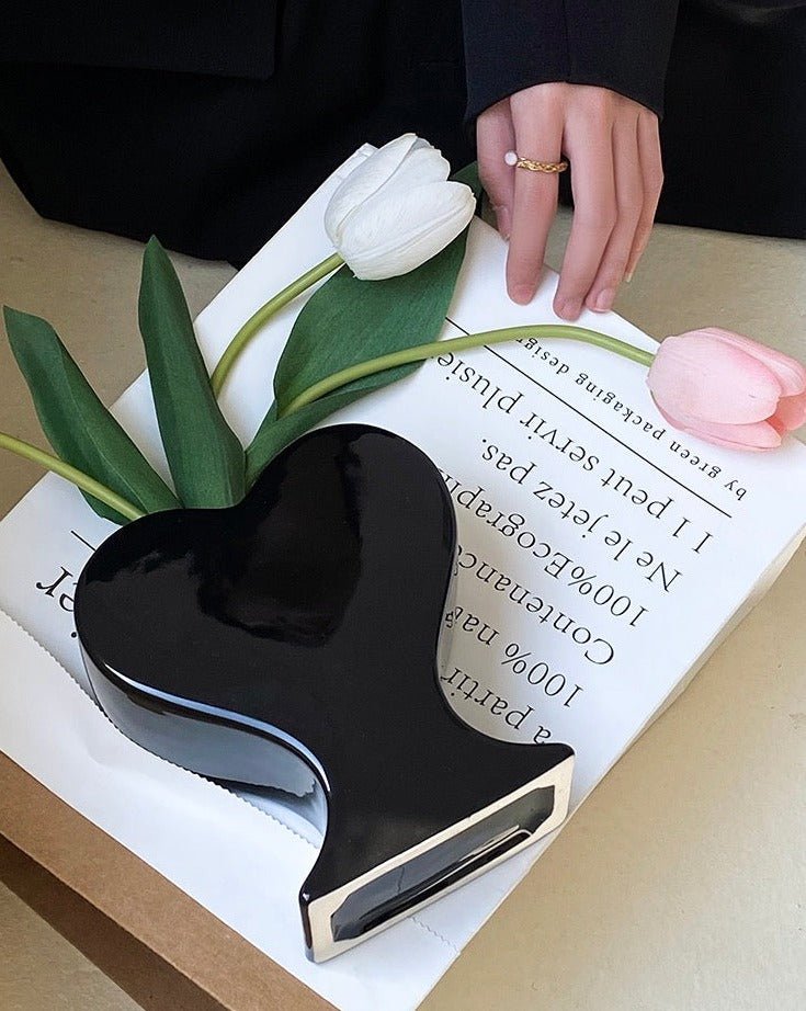 Handmade Ceramic Whimsical Eclectic Retro Heart-Shaped Flower Vase - D