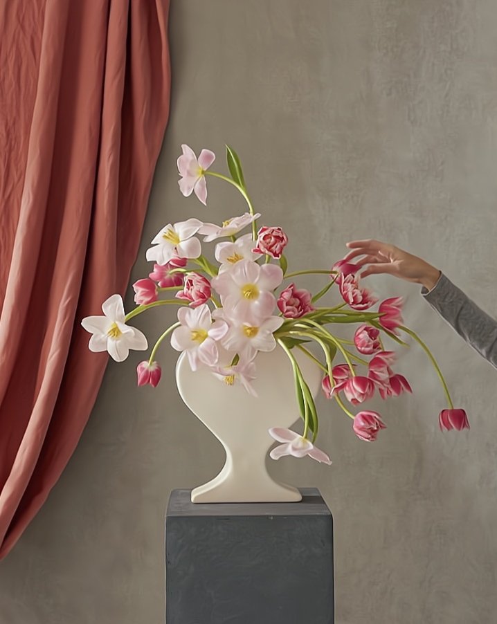 Handmade Ceramic Whimsical Eclectic Retro Heart-Shaped Flower Vase - D