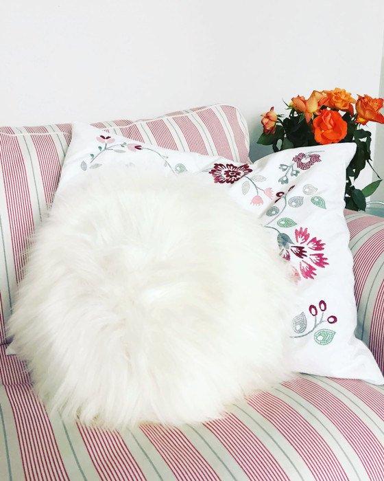 Round Sheepskin Furry Pillow Natural Luxuriously Long Hair Celestial Boho Decor Gothic