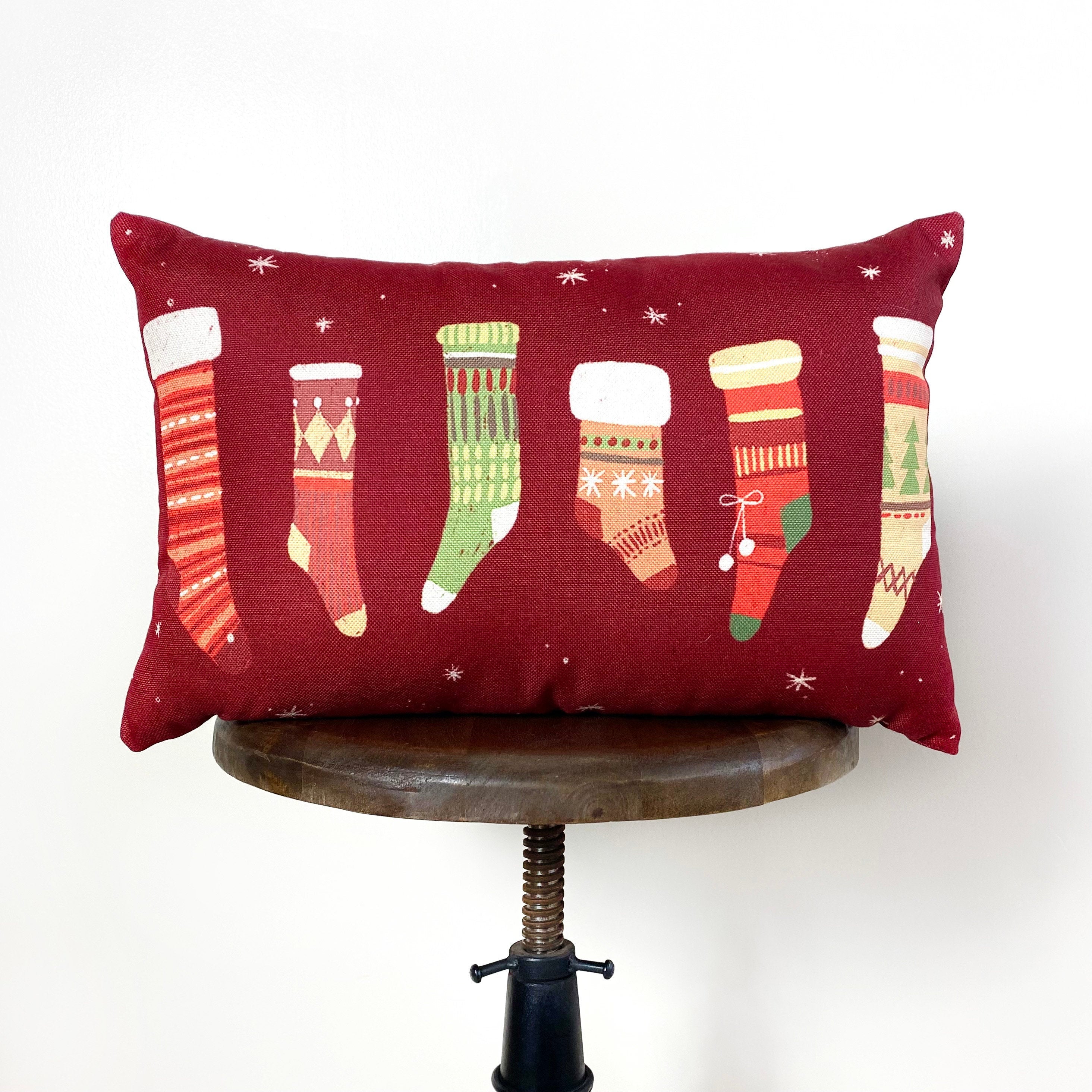Christmas Stockings | Throw Pillow Cover | 18x12 | Rustic Decor |