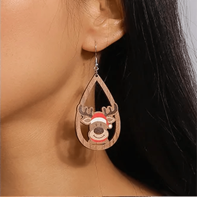 Christmas Reindeer Wooden Earrings