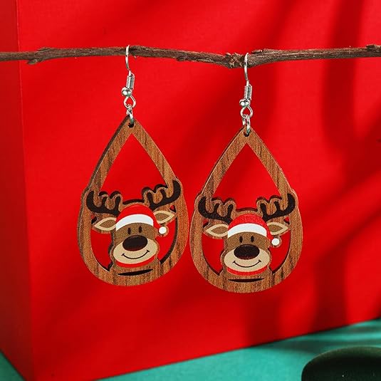 Christmas Reindeer Wooden Earrings