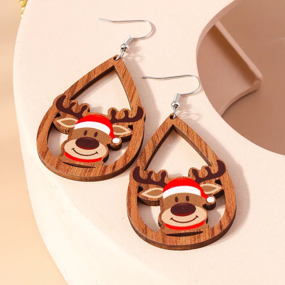 Christmas Reindeer Wooden Earrings
