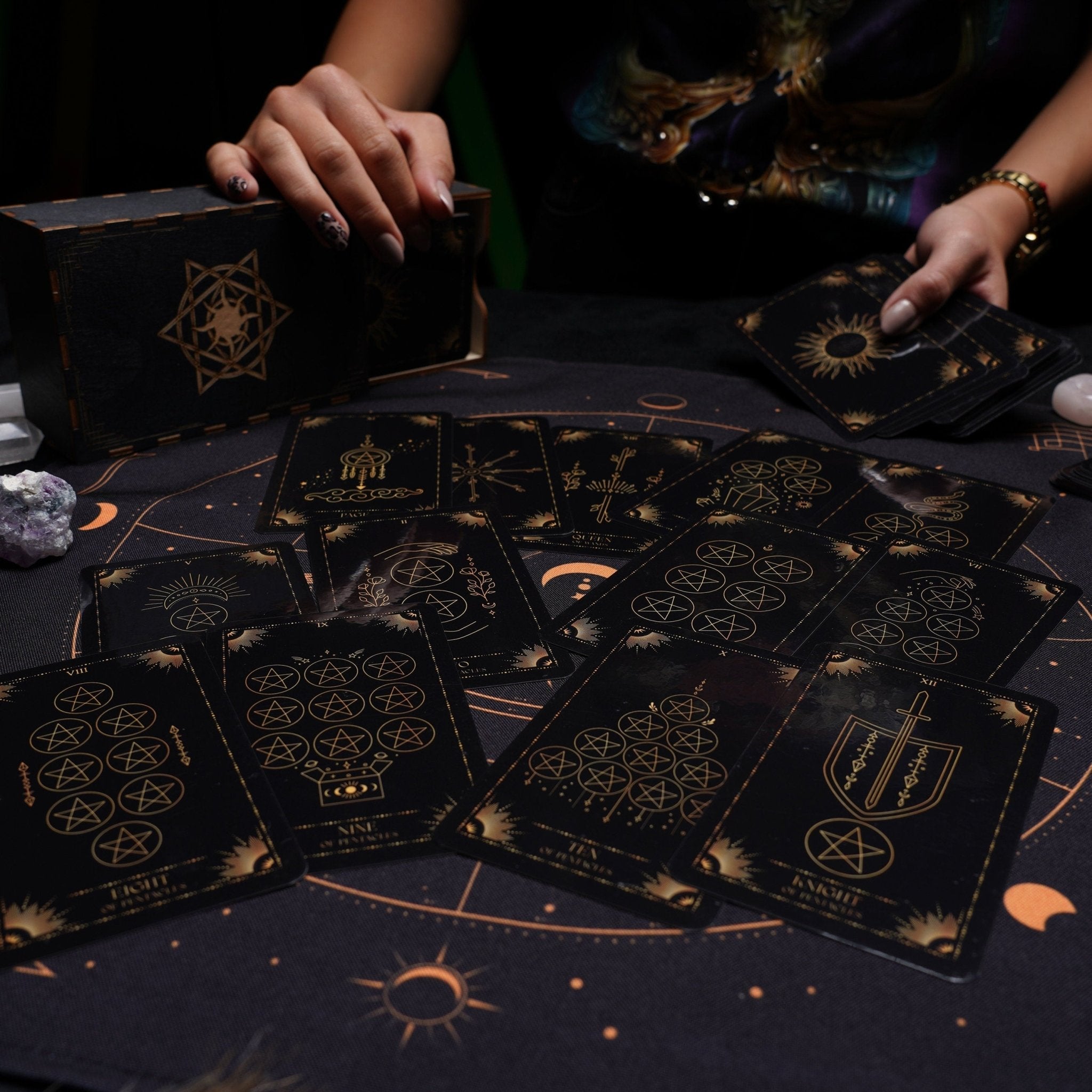 Sunlight Tarot Cards Enchanted Shadows Gold Arcana Deck