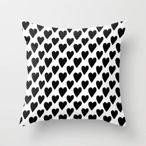 Black And White Hearts Cushion Cover 16x16 Double Sided Print With Concealed Zipper For Gothic Home Decor Lovers
