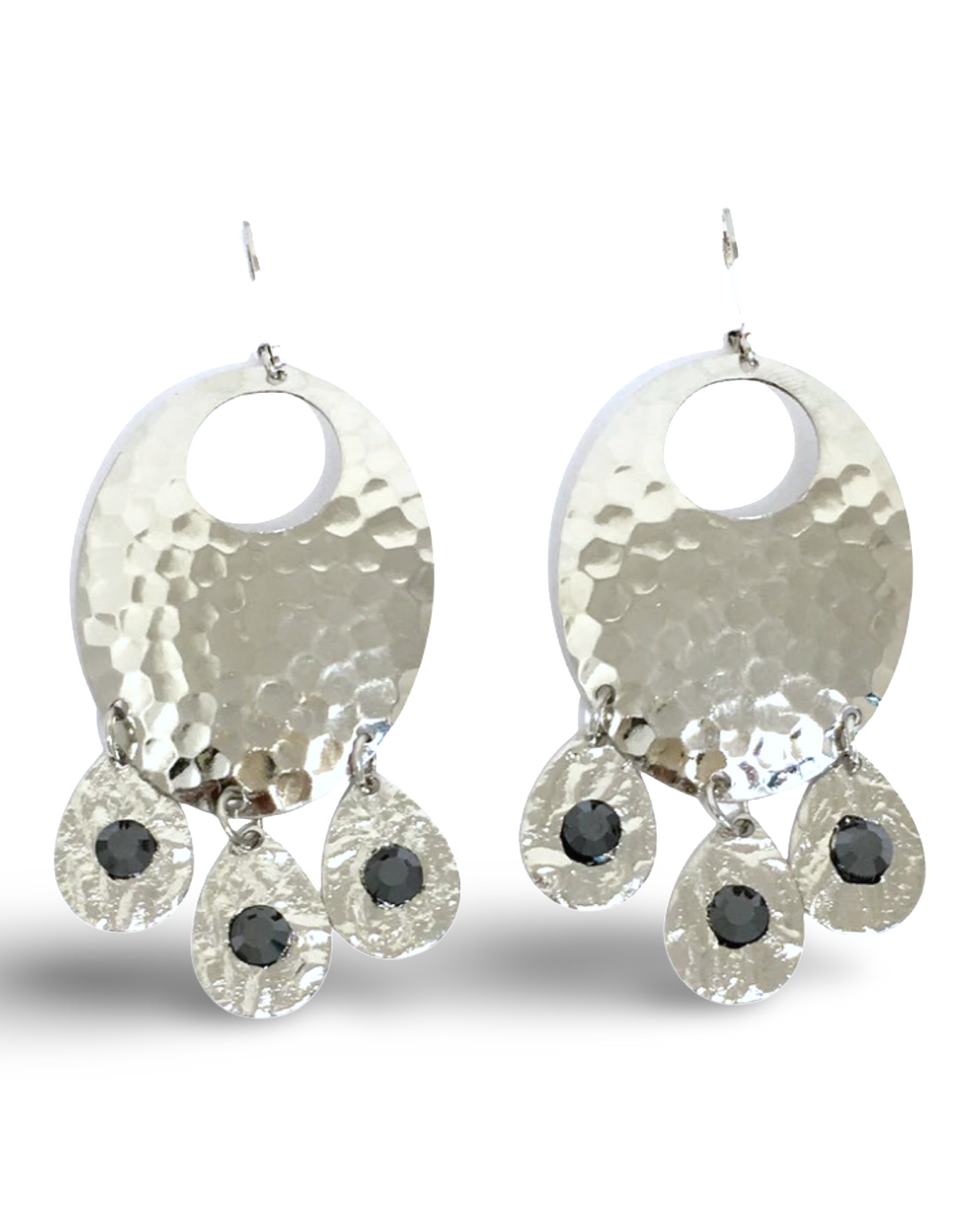 Hammered Jet Black Chandelier Earrings