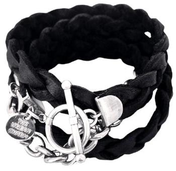 Silver Chain Black Braided Four Wrap Genuine Leather Bracelet by The