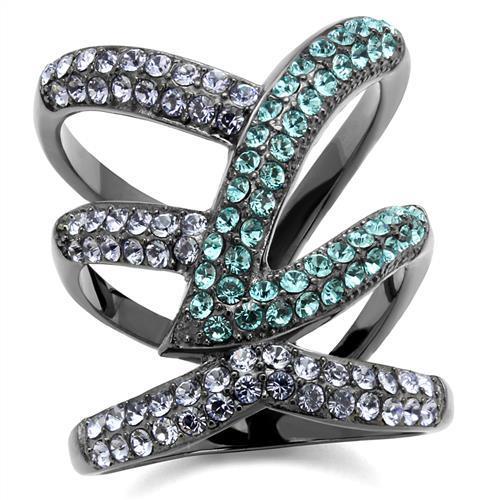 Multicolor Crystal Pave Ring - Black Stainless Steel Statement Ring