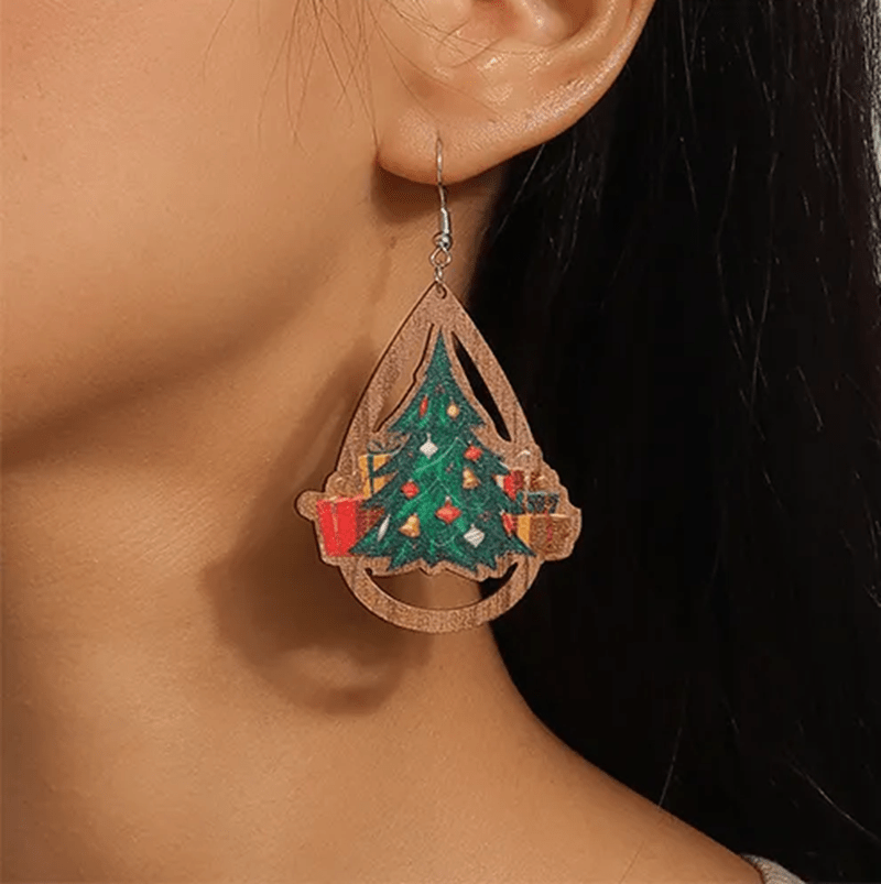 Christmas Tree Wooden Earrings