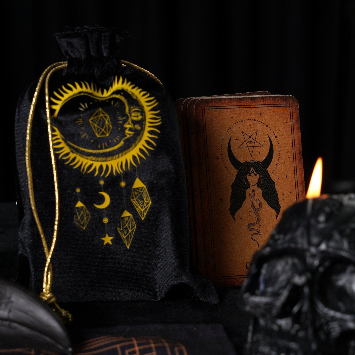 Velvet Tarot Cards Bag Black&Gold