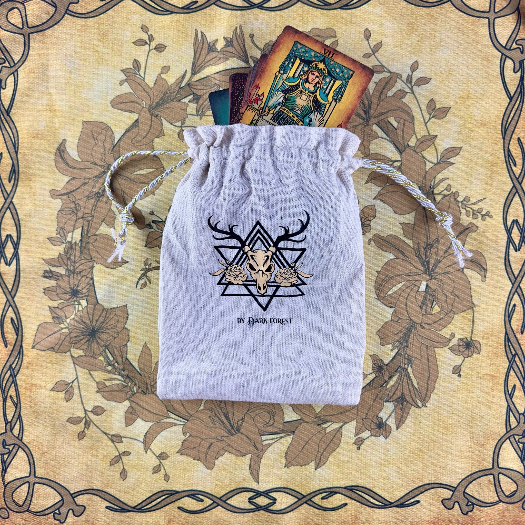 Enchanted Shadows Vintage Tarot Card Bag Premium Linen