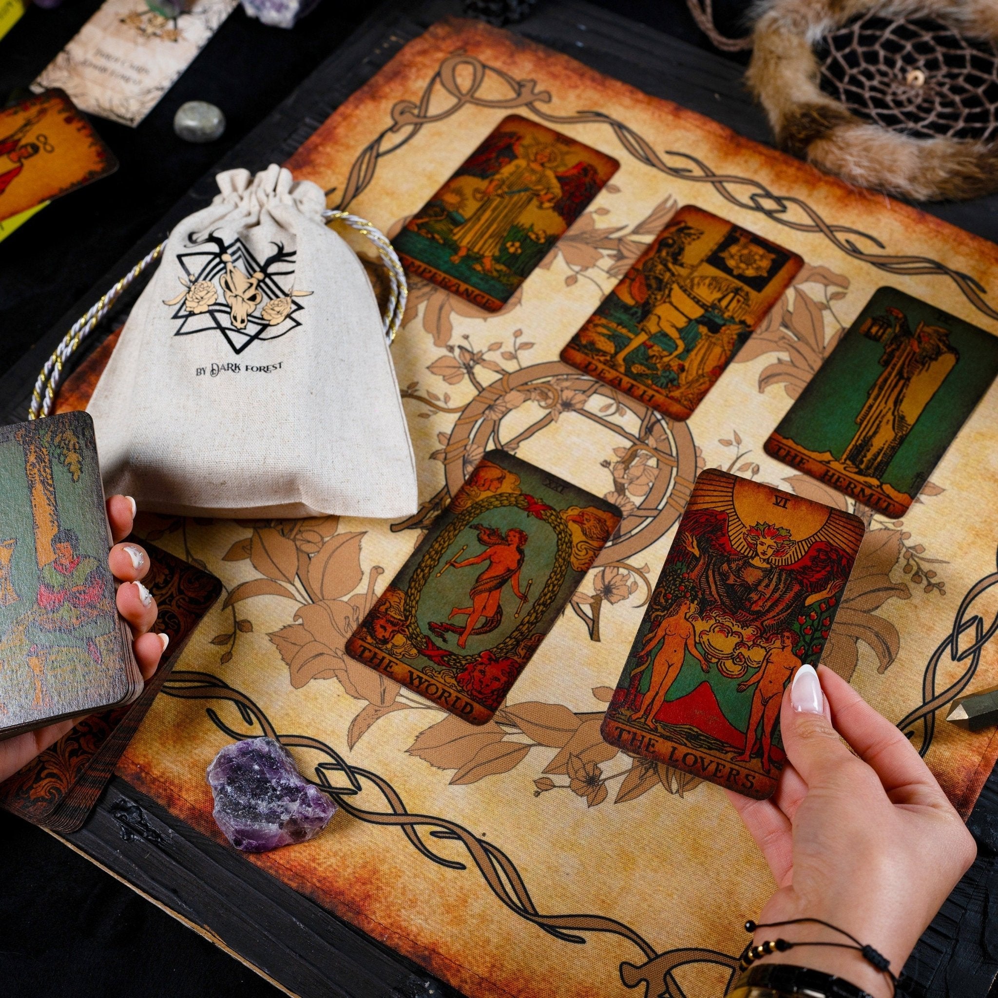 Enchanted Shadows Vintage Tarot Card Bag Premium Linen